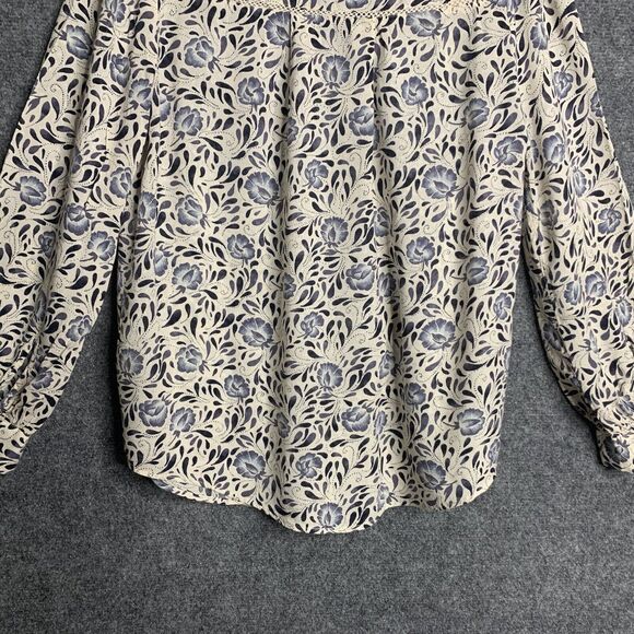 Hinge Airy Top Viscose Floral Women S Long Sleeve Pullover Notch V Neckline - Picture 13 of 13